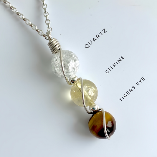 925 Sterling Silver Zodiac Natural Crystal Healing Pendant Necklace with Handwoven Design