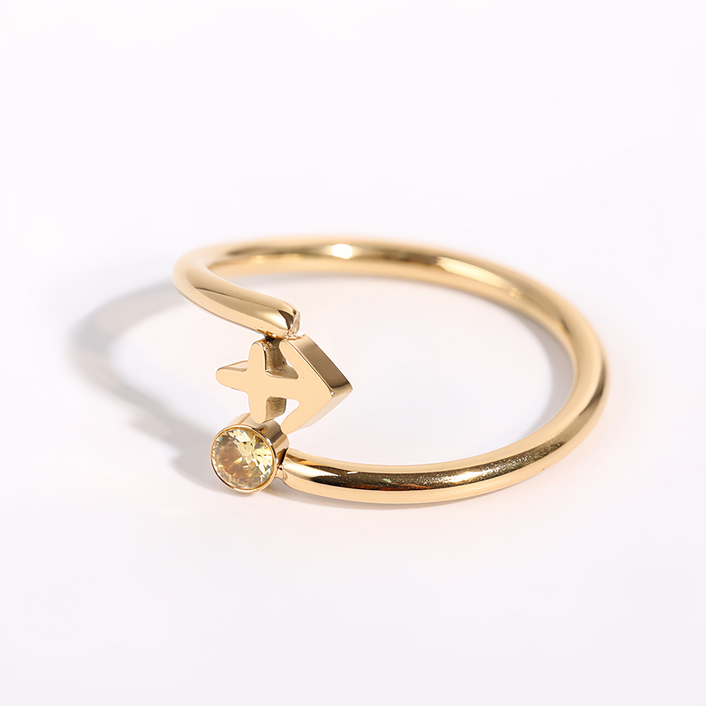 Zodiac Birthstone Titanium Steel Ring with Rune Symbols - Adjustable Open  Zircon Astrology Jewelry