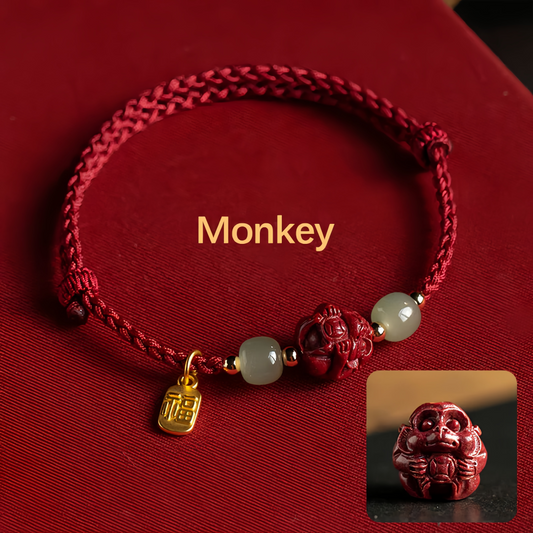 Natural Cinnabar 12 Zodiac Signs Hetian Jade Good Fortune Symbol Lucky Bracelet - Handwoven Charm Jewelry