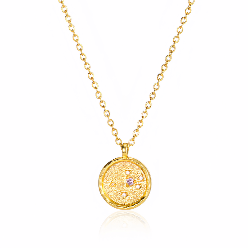 14K Gold Plated Zodiac Star Map Pendant Necklace for All Zodiac Signs – Love Jewelry Gift for Couples