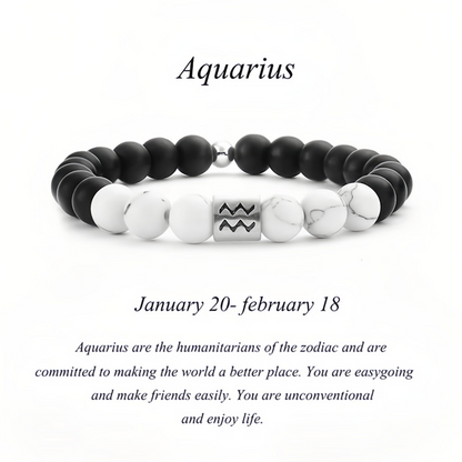 12 Zodiac Signs Natural Matte Stone White Turquoise Beaded Wealth Attraction Bracelet