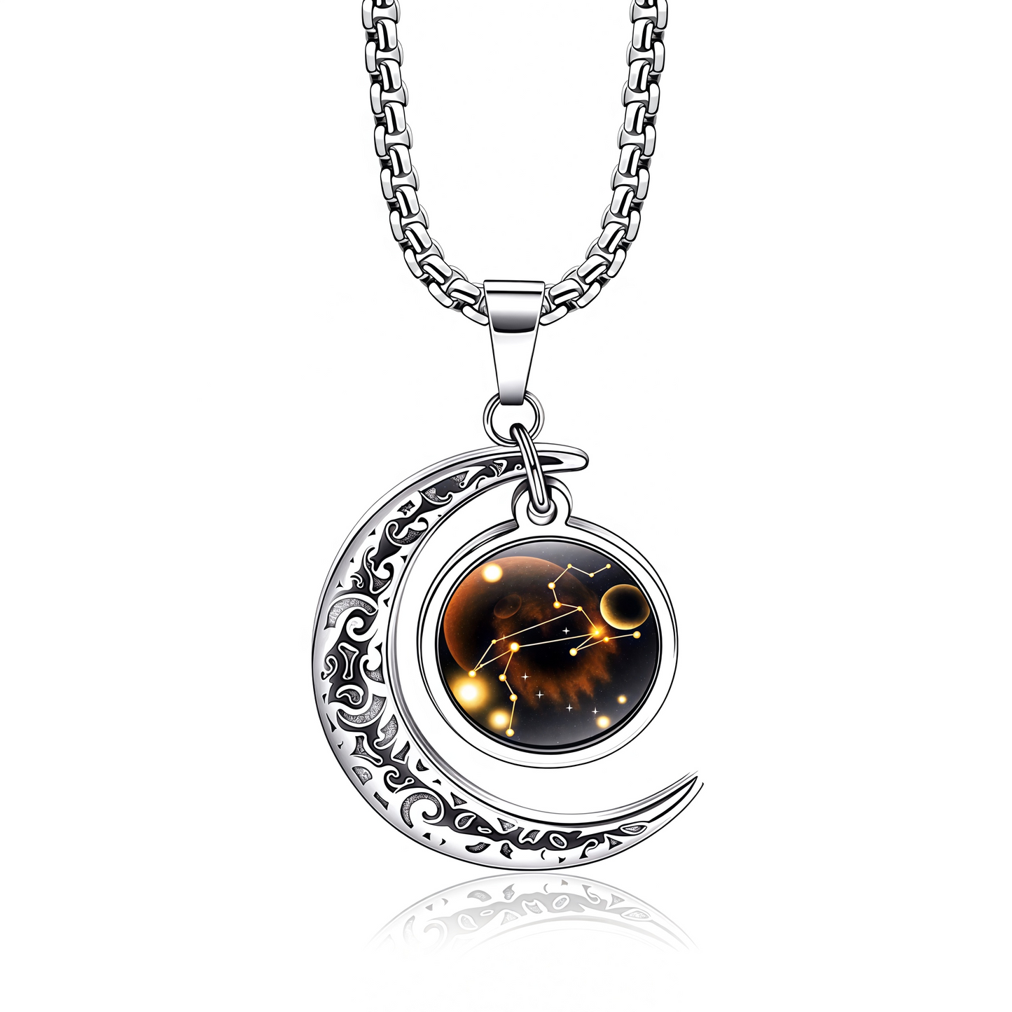 Collana con ciondolo in pietra di luna con guardiano lunare dei 12 segni zodiacali del 2025