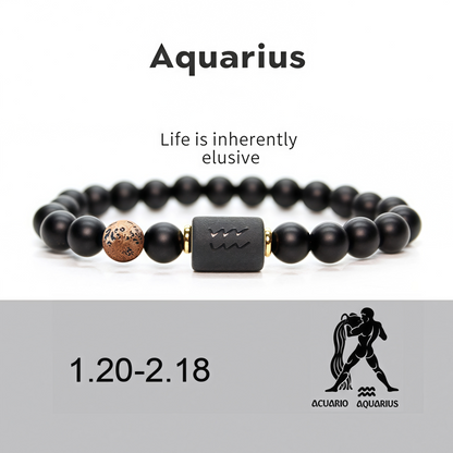 Spiritual Protection 12 Zodiac Signs Black Onyx Guardian Stone Adjustable Stretch Bracelet