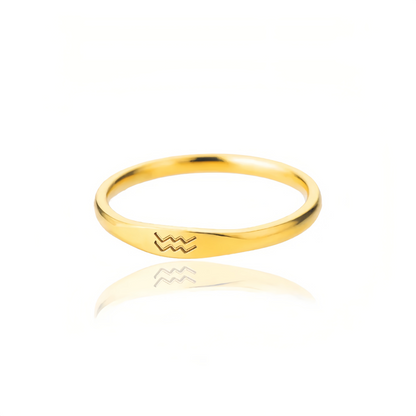 14K Gold Plated Stainless Steel Zodiac Ring - Perfect Golden Astrology Jewelry Gift for Star Lovers