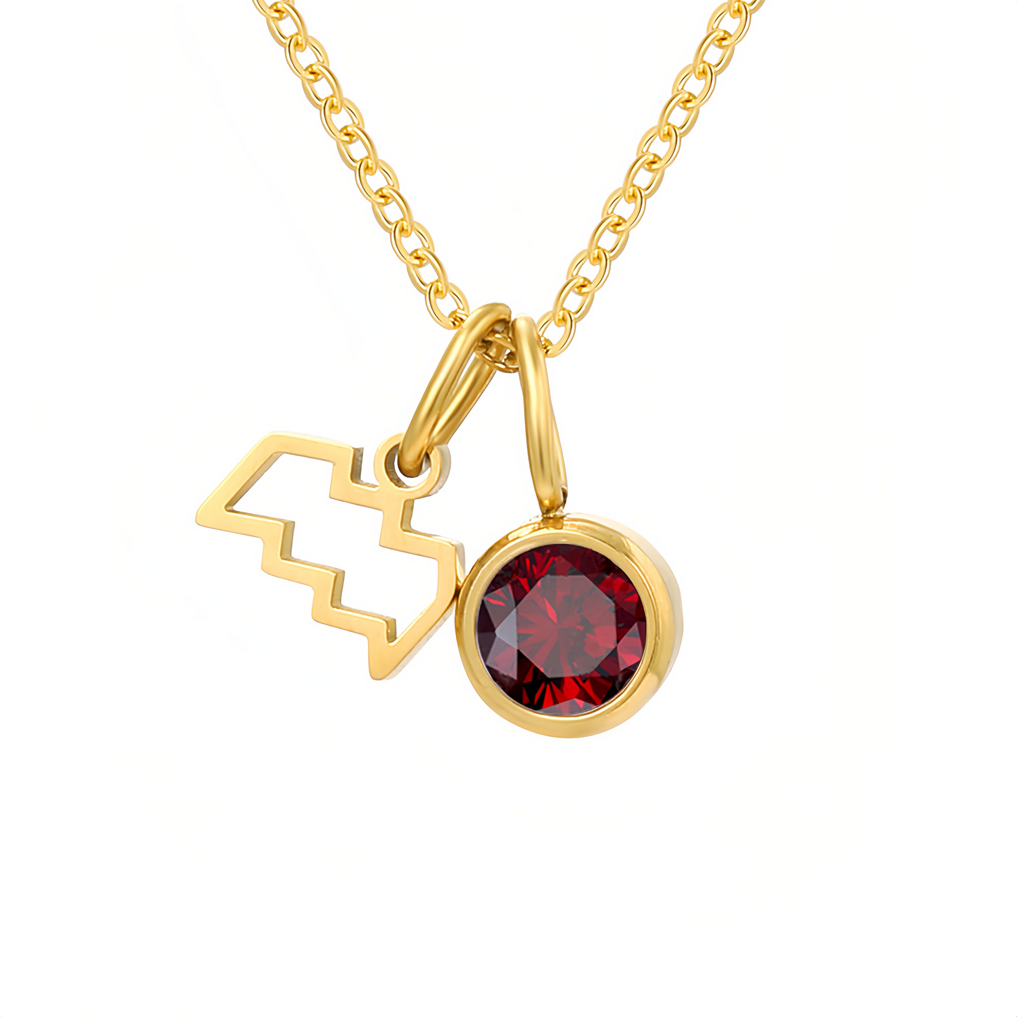 14K Gold Vermeil Zodiac Colorful Crystal Birthstone Protector Pendant Necklace