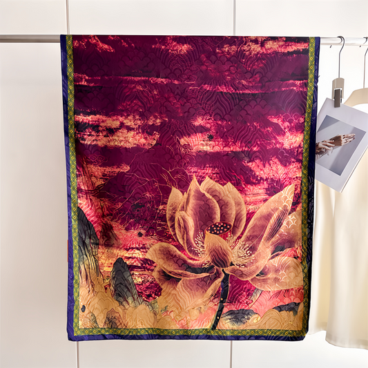 2025 UV-Protective Handwoven Silk Scarf - Vintage Blue Peony & Bamboo Lightweight Ethno Fashion
