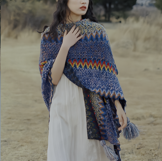 Tibetan Shawl Knitting Warm Cloak Tibetan Tassel Scarf