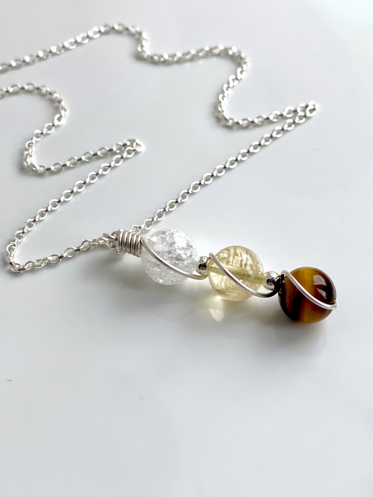 925 Sterling Silver Zodiac Natural Crystal Healing Pendant Necklace with Handwoven Design