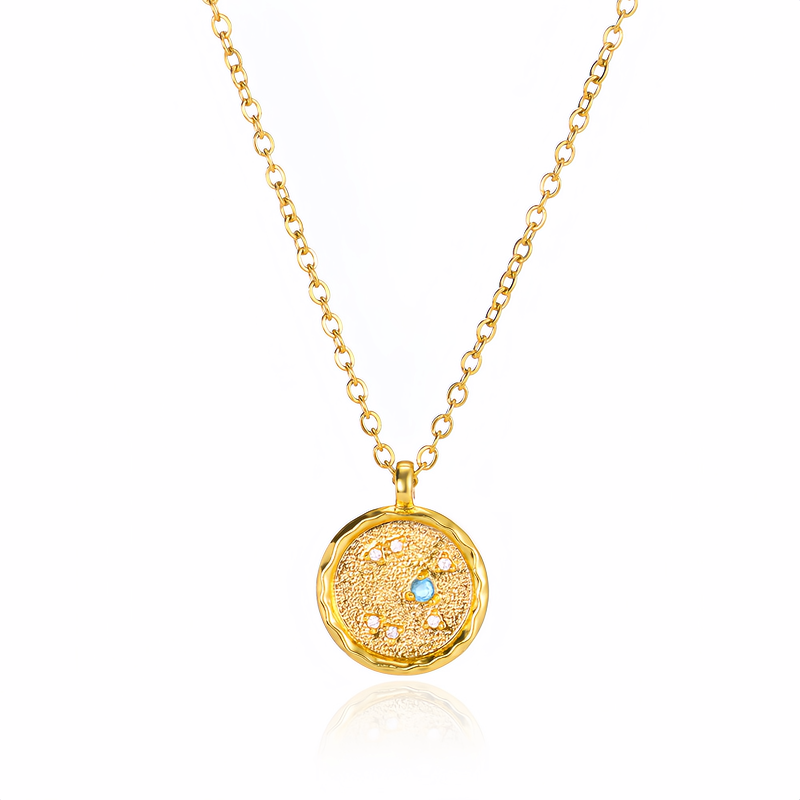 14K Gold Plated Zodiac Star Map Pendant Necklace for All Zodiac Signs – Love Jewelry Gift for Couples