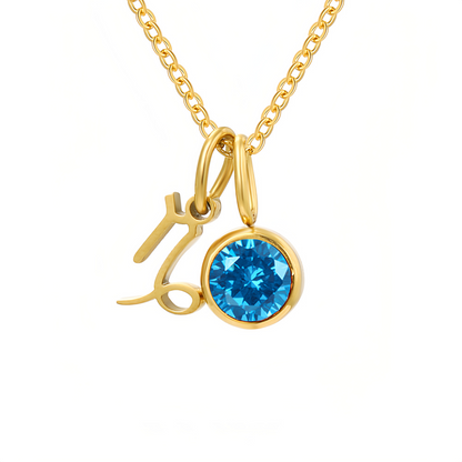 14K Gold Vermeil Zodiac Colorful Crystal Birthstone Protector Pendant Necklace