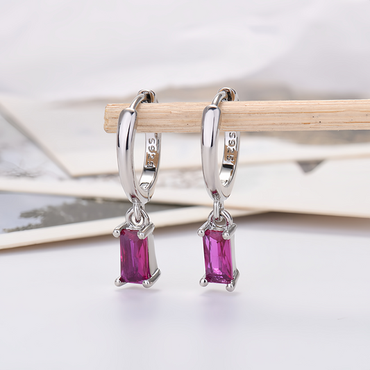 Multicolor Cubic Zirconia Rectangle Earrings - 925 Silver Hypoallergenic Minimalist Elegant Jewelry for Women