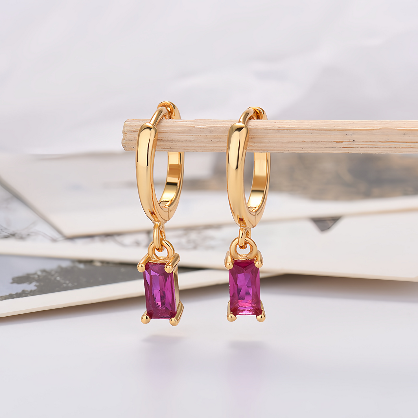 Multicolor Cubic Zirconia Rectangle Earrings - 925 Silver Hypoallergenic Minimalist Elegant Jewelry for Women