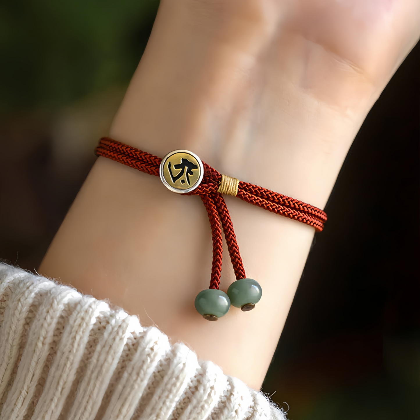 925 Sterling Silver Handmade Chinese Zodiac Natal  Buddha Cyan Bodhi Seed Protection Braided Red String Bracelet