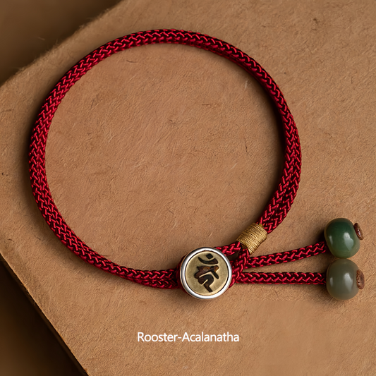 925 Sterling Silver Handmade Chinese Zodiac Natal  Buddha Cyan Bodhi Seed Protection Braided Red String Bracelet