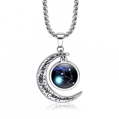 Collana con ciondolo in pietra di luna con guardiano lunare dei 12 segni zodiacali del 2025