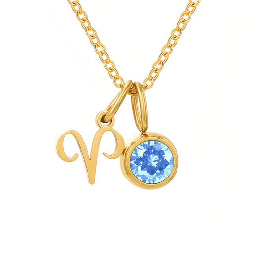 14K Gold Vermeil Zodiac Colorful Crystal Birthstone Protector Pendant Necklace