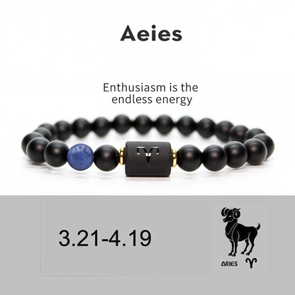Spiritual Protection 12 Zodiac Signs Black Onyx Guardian Stone Adjustable Stretch Bracelet