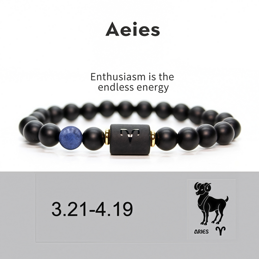 Spiritual Protection 12 Zodiac Signs Black Onyx Guardian Stone Adjustable Stretch Bracelet
