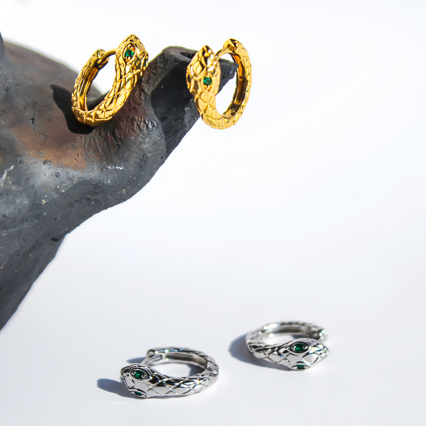 Zodiac Green Zircon Snake Eye Earrings - Adjustable Snake Earrings, Unique Statement Jewelry