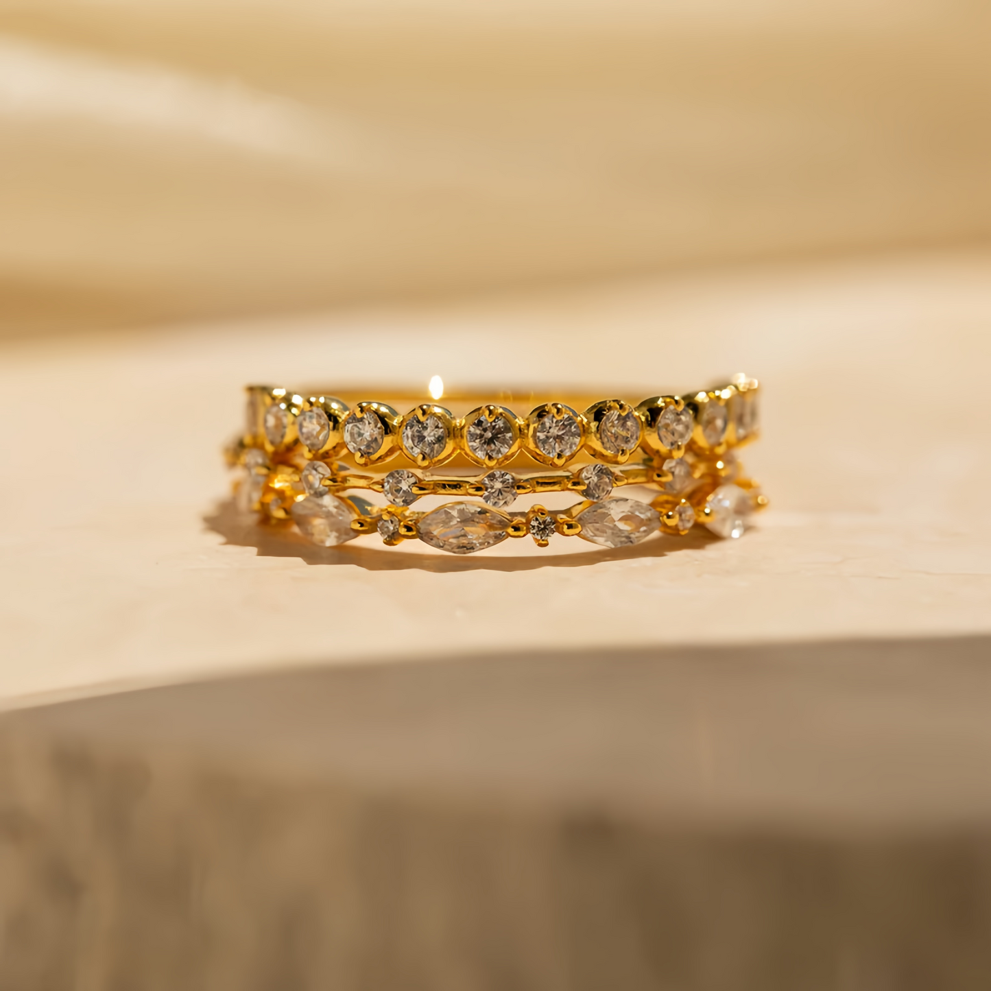 Anello con diamanti impilabili | Set di 3 anelli con pietre preziose | Gioielli in cristallo | Regalo di compleanno per la fidanzata