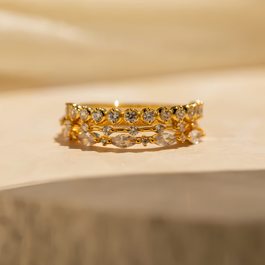 Diamond Stacking Ring ｜ Set of 3 Dainty Gemstone Rings ｜ Crystal Jewelry ｜ Birthday Gift for Girlfriend