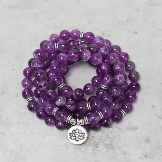 Healing Energy Jewelry: 108 Natural Amethyst Purification Mala Bracelet