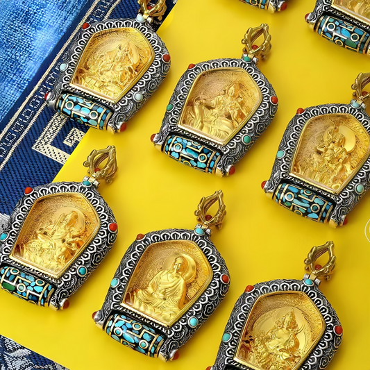 Tibet Chinese Zodiac Natal Buddha Thangka  Prosperity Rotatable Dzi Bead Necklace Pendant