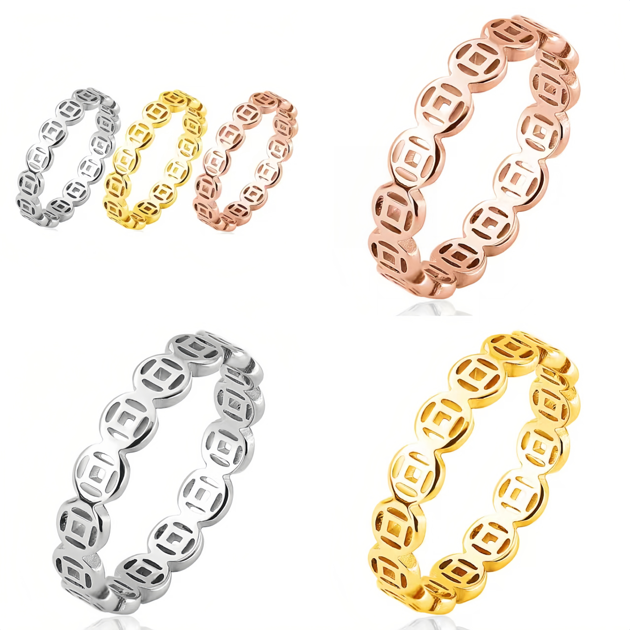 Vintage 18K Gold Plated Lucky Money Coin Ring for  Men & Women - Adjustable Stackable Fortune Attraction Jewelry