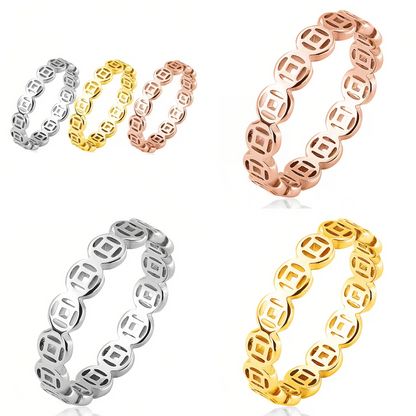 Vintage 18K Gold Plated Lucky Money Coin Ring for  Men & Women - Adjustable Stackable Fortune Attraction Jewelry