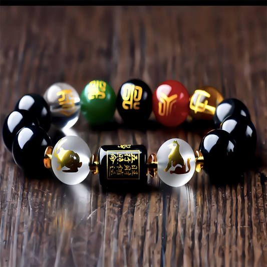Chinese Zodiac Feng Shui Obsidian Five-Element Wealth Porsperity Bracelet