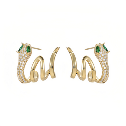 2025 Zodiac Snake Earrings with Emerald Green Eyes - 925 Sterling Silver Serpent Jewelry