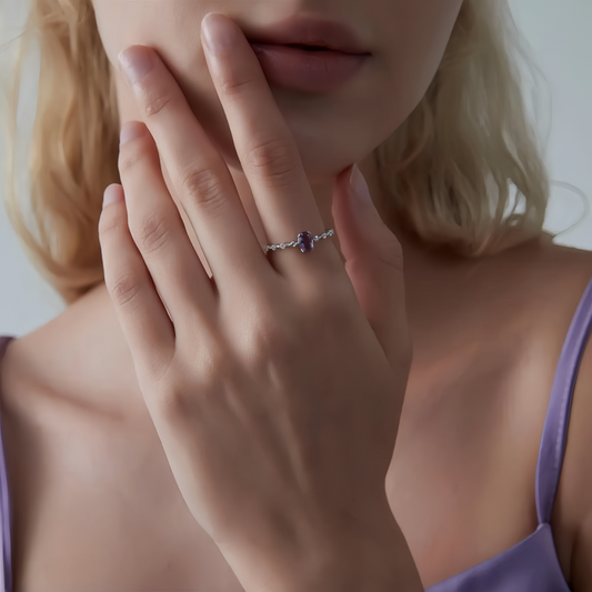 925 Sterling Silver Natural Amethyst Oval Ring | Fashion-Forward Stacking Jewelry for Friends