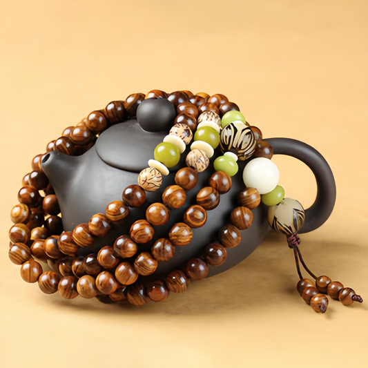 Buddhist Rosewood Mala Protection Bracelet - 108 Natural Wood Meditation Beads for Stress Relief & Spiritual Balance