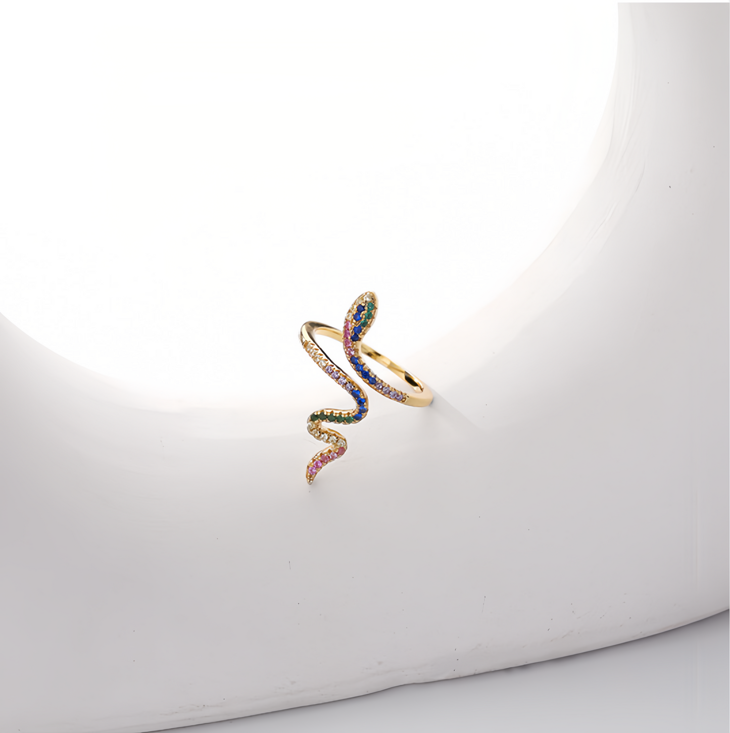 925 Sterling Silver Plated Gold Fashion Personality Snake Geometric  Adjustable Open Ring with Colored Cubic Zirconia - Luxurious Look