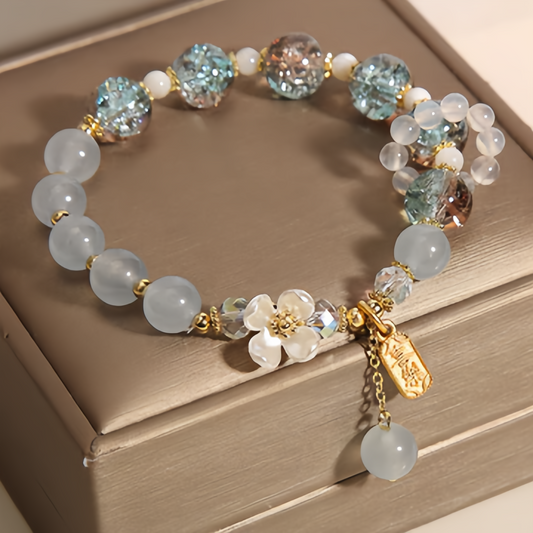 Natural Blue Crystal Amethyst Chalcedony Flower Healing Bracelet