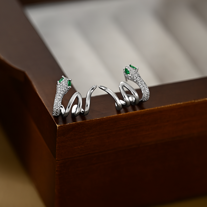 2025 Zodiac Snake Earrings with Emerald Green Eyes - 925 Sterling Silver Serpent Jewelry