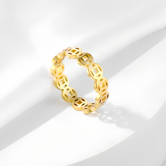 Vintage 18K Gold Plated Lucky Money Coin Ring for  Men & Women - Adjustable Stackable Fortune Attraction Jewelry