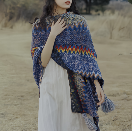 Tibetan Shawl Knitting Warm Cloak Tibetan Tassel Scarf