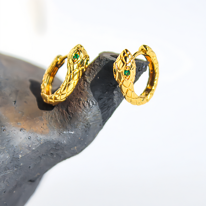 Zodiac Green Zircon Snake Eye Earrings - Adjustable Snake Earrings, Unique Statement Jewelry