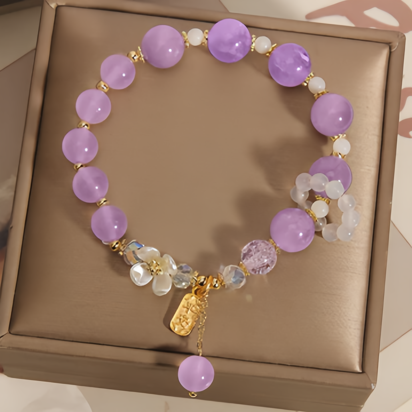 Natural Blue Crystal Amethyst Chalcedony Flower Healing Bracelet
