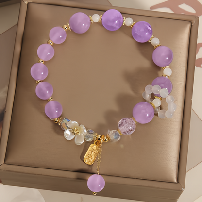 Natural Blue Crystal Amethyst Chalcedony Flower Healing Bracelet
