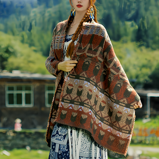 Estilo Europeo Y Americano, Capa De Chal Y Bufanda Con Estampado De Bosque Para Mujeres