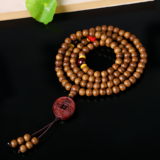 108 Peachwood Lotus Zen Meditation Mala Beads - Natural Handmade Adjustable Unisex Spiritual Jewelry