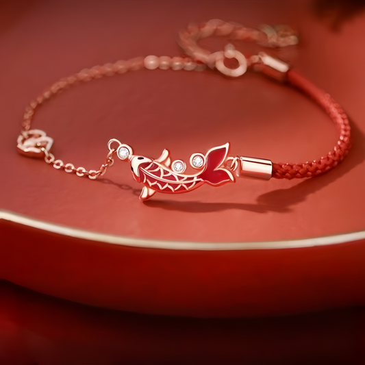 Koi Fish Ankle Bracelet for Zodiac Year – Red Cord Fortune Charm with S925 Silver Accents | Gifts for academic and career success