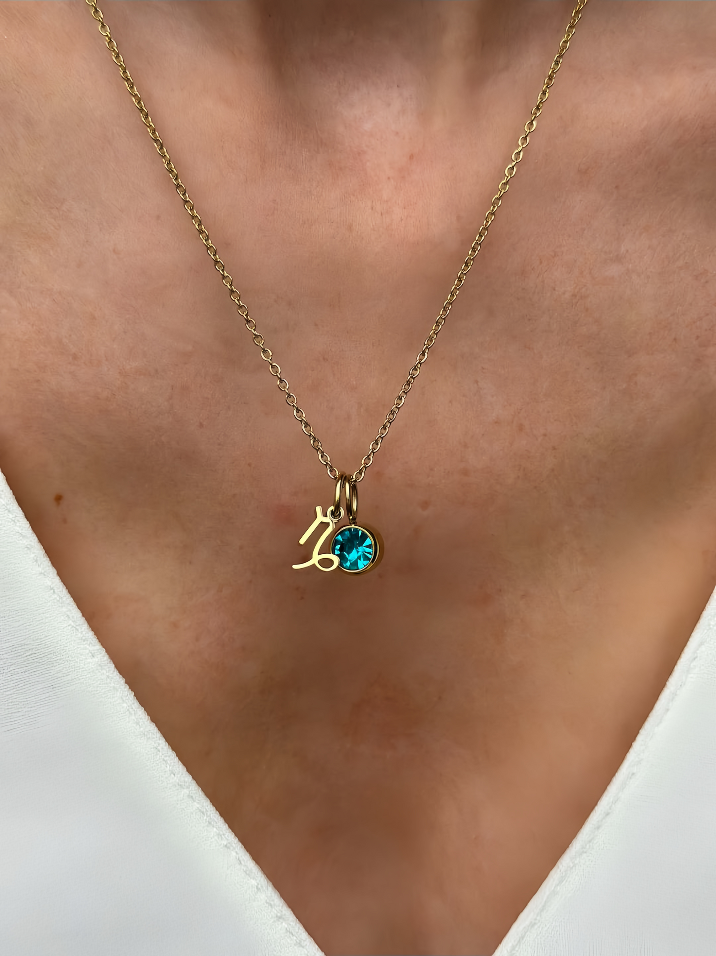 14K Gold Vermeil Zodiac Colorful Crystal Birthstone Protector Pendant Necklace