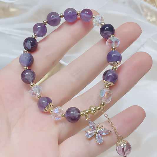 Natural Amethyst Crystal Spiritual Butterfly Charm Bracelet