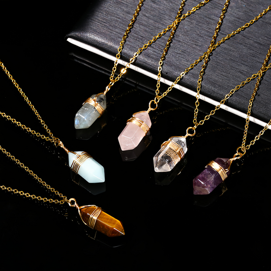 Natural Healing Energy | Moonstone Double Pointed Hexagon Pendant Necklace