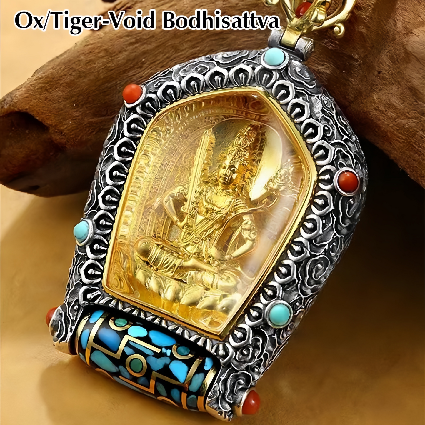 Tibet Chinese Zodiac Natal Buddha Thangka  Prosperity Rotatable Dzi Bead Necklace Pendant