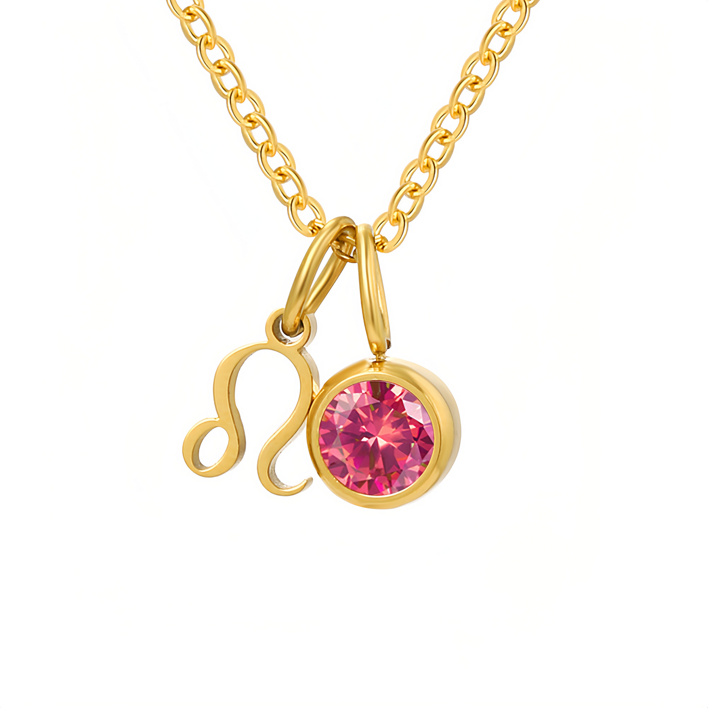 14K Gold Vermeil Zodiac Colorful Crystal Birthstone Protector Pendant Necklace