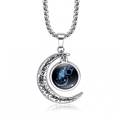 Collana con ciondolo in pietra di luna con guardiano lunare dei 12 segni zodiacali del 2025
